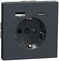 Розетка с заземлением +2xUSB тип A+C без рамки Schneider Electric Merten D-Life 1-м. антрацит картинка